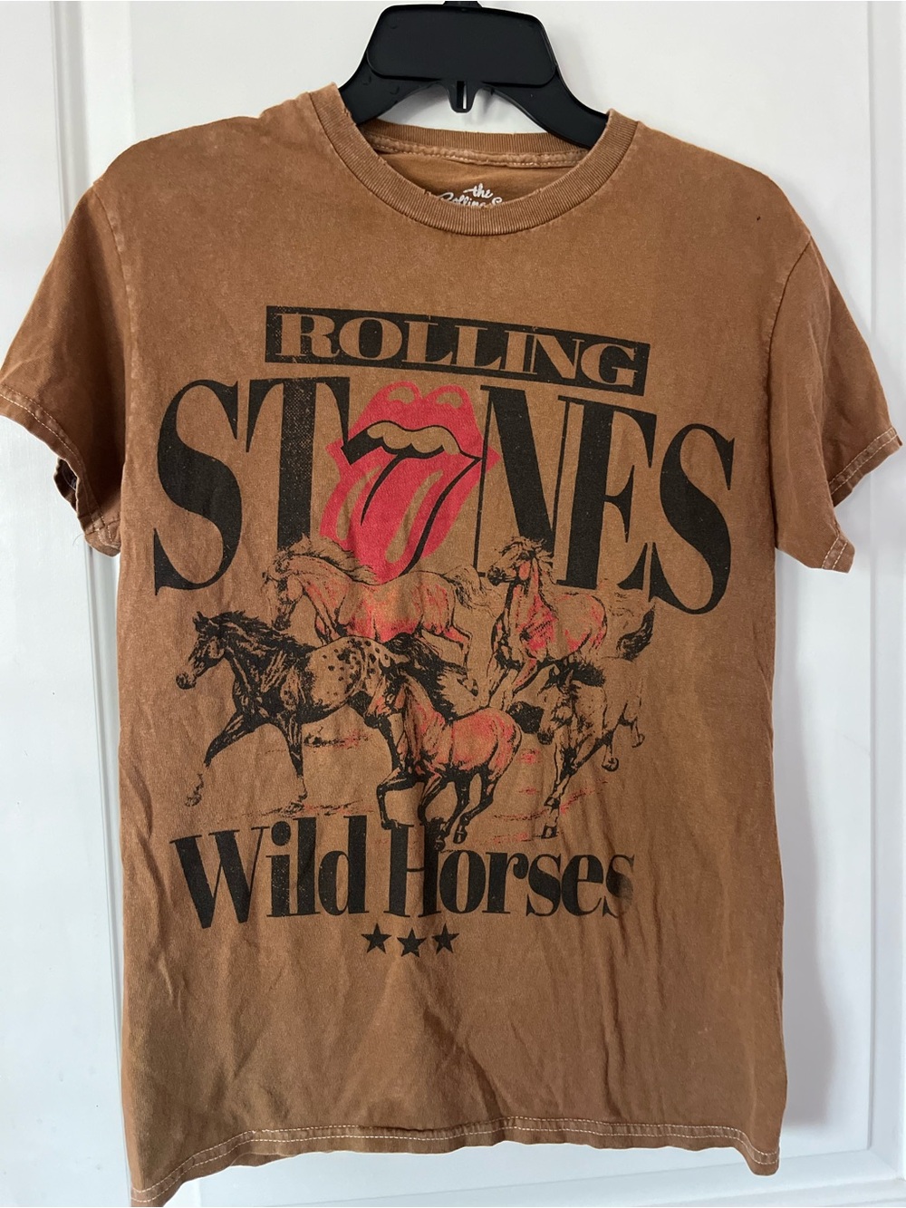 the Rolling Stones Tan T-shirt with White Print